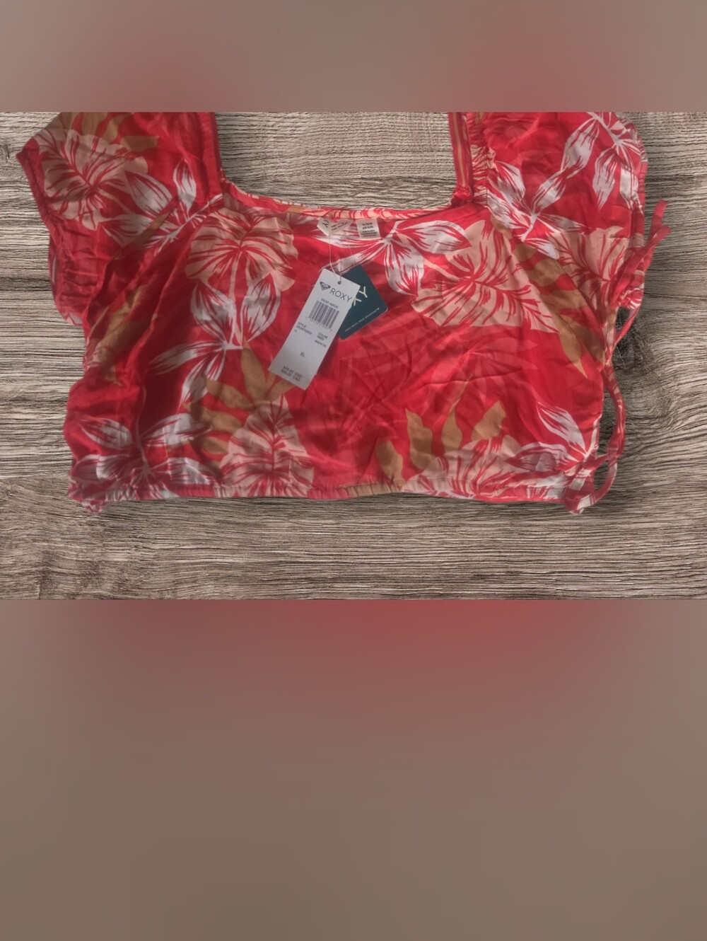 Roxy Coral Red Floral Puff-Sleeve Crop Top